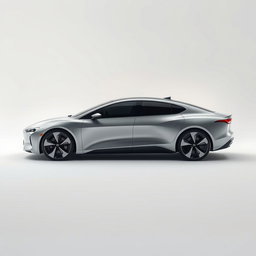 A sleek car with flowing curves symbolizing fluidity and connection, featuring a highly aerodynamic body design that gives it an ethereal look, blending modern aesthetics with functional engineering