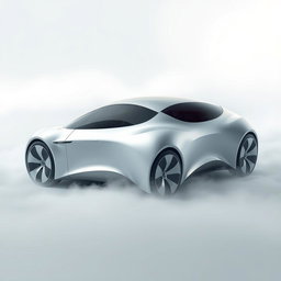 A sleek car with flowing curves symbolizing fluidity and connection, featuring a highly aerodynamic body design that gives it an ethereal look, blending modern aesthetics with functional engineering