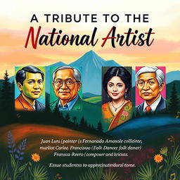 A vibrant landscape-oriented poster celebrating Filipino National Artists titled 'A Tribute to the National Artist'