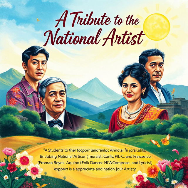 A vibrant landscape-oriented poster celebrating Filipino National Artists titled 'A Tribute to the National Artist'