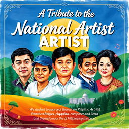A vibrant landscape-oriented poster celebrating Filipino National Artists titled 'A Tribute to the National Artist'