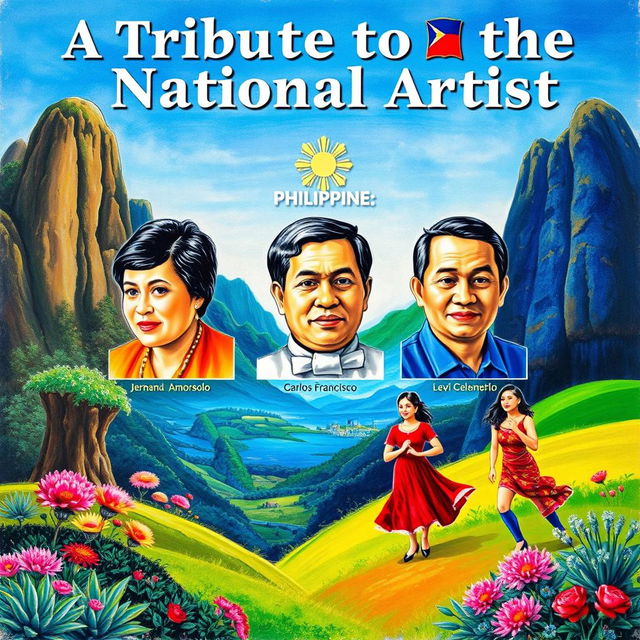 A vibrant landscape-oriented poster titled 'A Tribute to the National Artist', showcasing appreciation for Filipino National Artists