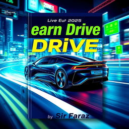 A visually striking book cover for the title 'Learn Drive' by Sir Faraz, set in the year 2025