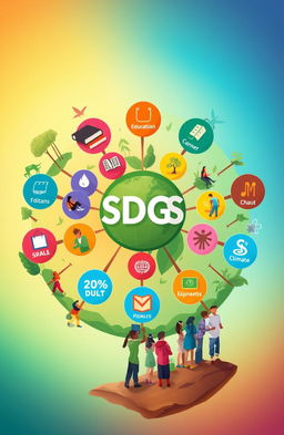A visually striking concept illustration of the Sustainable Development Goals (SDGs), featuring all 17 icons representing different goals in an interconnected web design