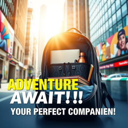 A vibrant, eye-catching marketing photo showcasing a modern product, such as a stylish backpack