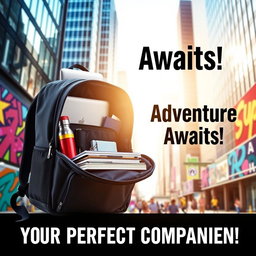 A vibrant, eye-catching marketing photo showcasing a modern product, such as a stylish backpack