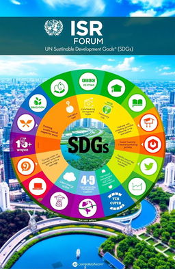 A visually engaging poster depicting the UN Sustainable Development Goals (SDGs) highlighted by the ISR Forum