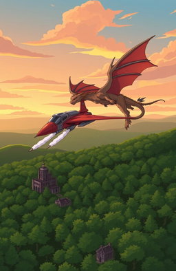 A modern nation transported to a medieval fantasy world, depicted in a simplistic anime or 2D art style