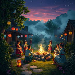 An enchanting scene capturing the magical essence of village youth and their rich cultural heritage