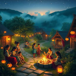 An enchanting scene capturing the magical essence of village youth and their rich cultural heritage