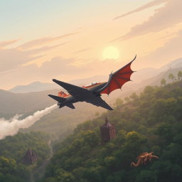A modern nation transported to a medieval fantasy world, illustrated in a simplistic anime or 2D art style