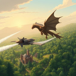 A modern nation transported to a medieval fantasy world, illustrated in a simplistic anime or 2D art style