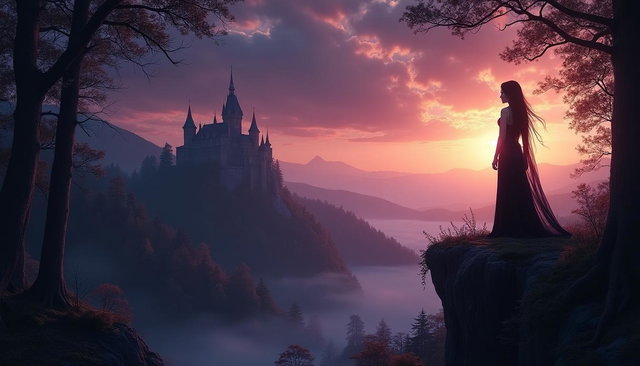 A dramatic and enchanting scene inspired by the Twilight Saga, featuring a stunning, ethereal landscape at twilight