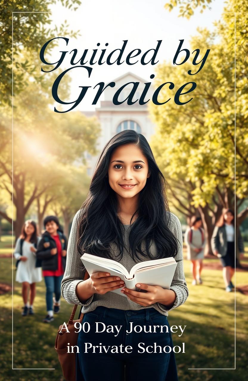 An attractive book cover design for a short story titled 'Guided by Grace: A 90-Day Journey in a Private School'