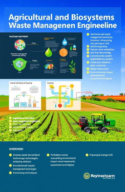 An informative overview of Agricultural and Biosystems Waste Management Engineering, highlighting key concepts like sustainable waste management practices, innovative recycling technologies in agriculture, the role of biosystems in waste reduction, and environmental impact assessment techniques