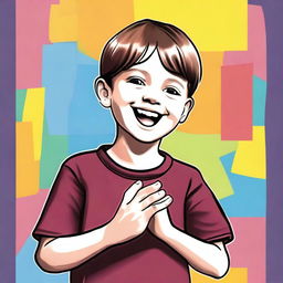 A top-quality digital art representation of a 7-year-old boy using American Sign Language (ASL)