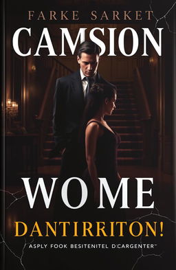 A dark and dramatic book cover featuring a cold, handsome man with sharp features and piercing eyes standing in the shadows of a lavish, dimly lit mansion