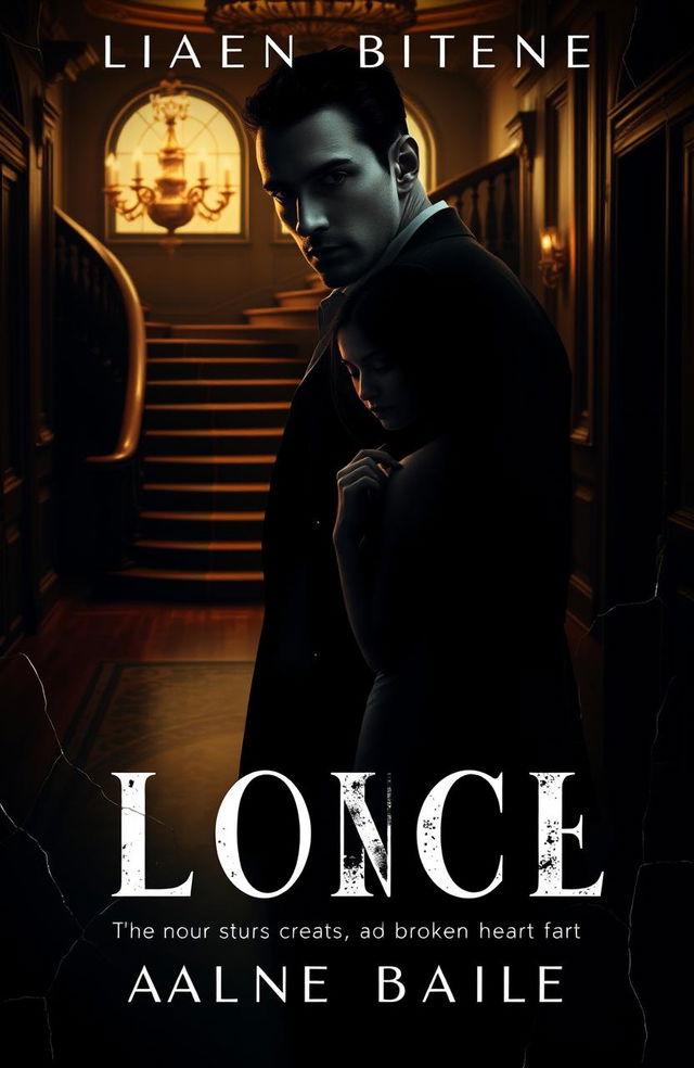 A dark and dramatic book cover featuring a cold, handsome man with sharp features and piercing eyes standing in the shadows of a lavish, dimly lit mansion