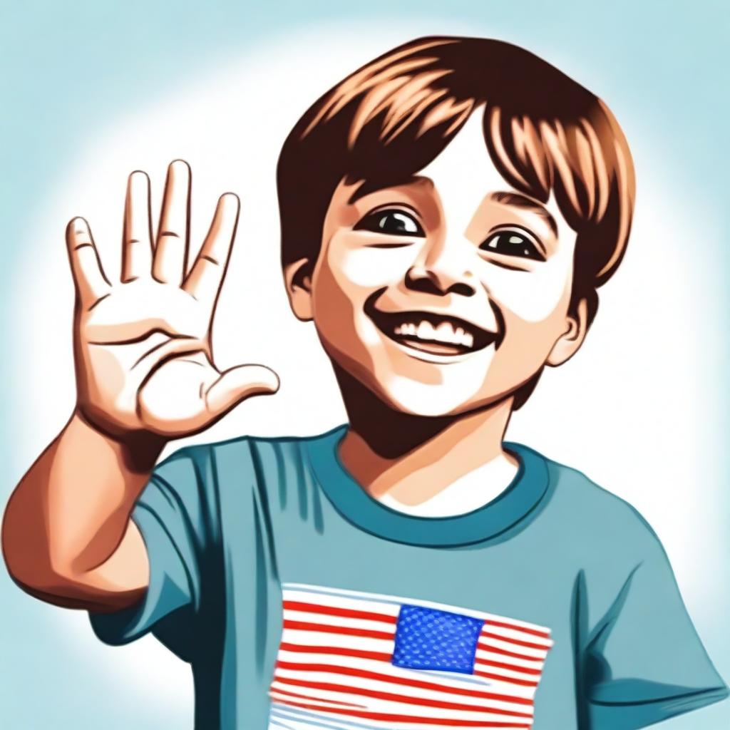 A top-quality digital art representation of a 7-year-old boy using American Sign Language (ASL)