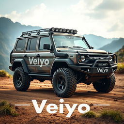 A rugged and powerful land cruiser with the name 'Veiyo' prominently displayed on the sides