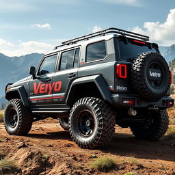 A rugged and powerful land cruiser with the name 'Veiyo' prominently displayed on the sides