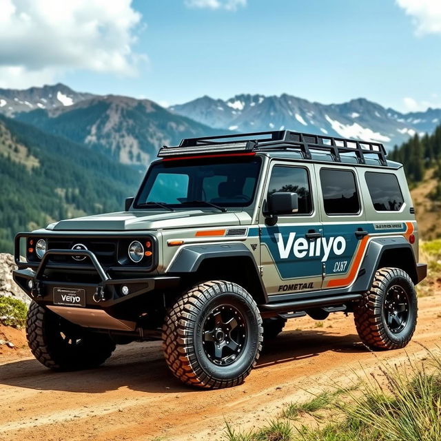A rugged and powerful land cruiser with the name 'Veiyo' prominently displayed on the sides