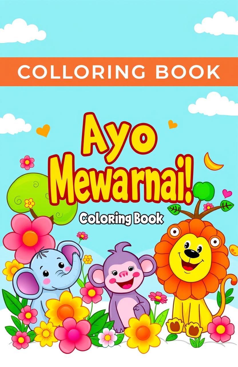 A colorful and playful e-book cover for a children's coloring book aimed at kids aged 3 to 5 years old
