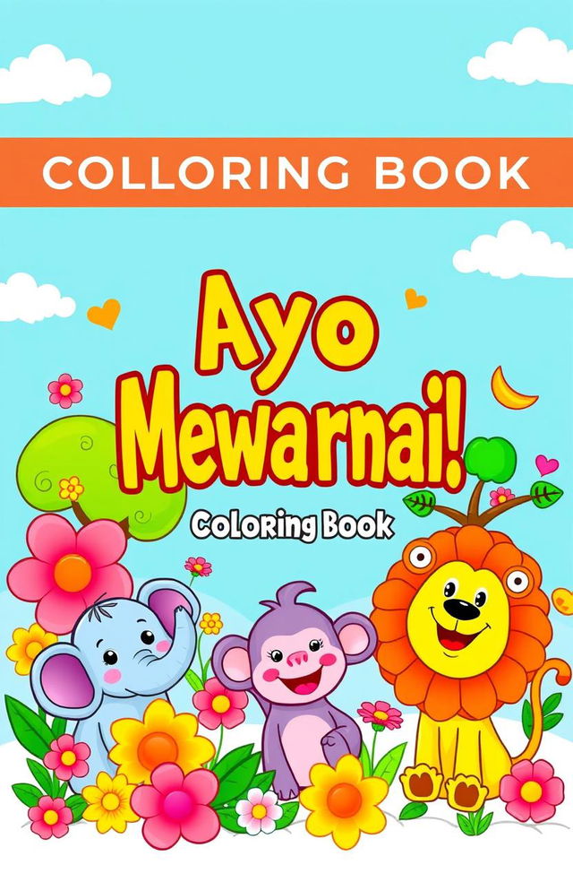 A colorful and playful e-book cover for a children's coloring book aimed at kids aged 3 to 5 years old