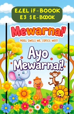 A colorful and playful e-book cover for a children's coloring book aimed at kids aged 3 to 5 years old