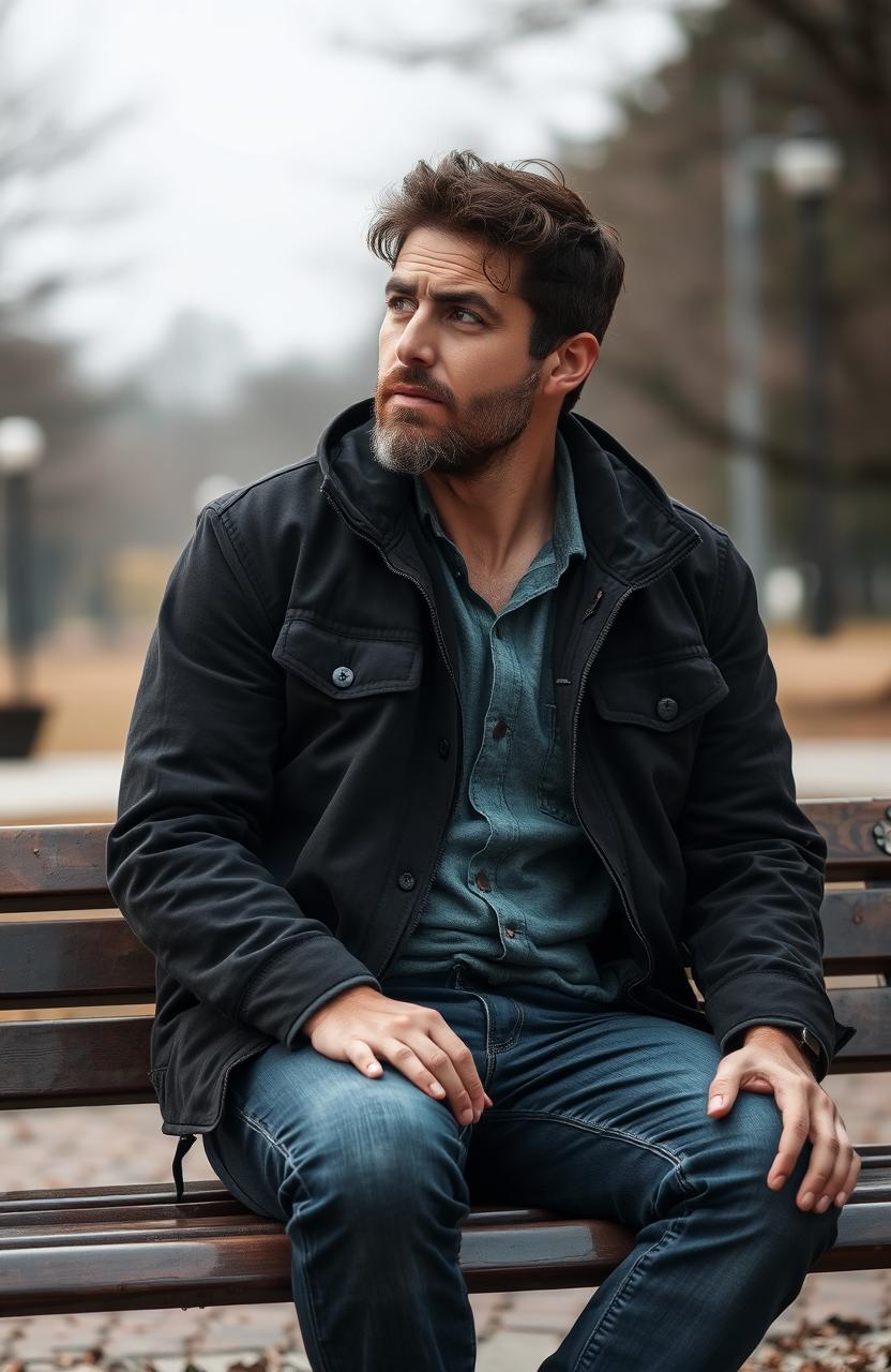 A contemplative scene capturing the essence of silent struggles faced by a man with self-doubt and insecurities