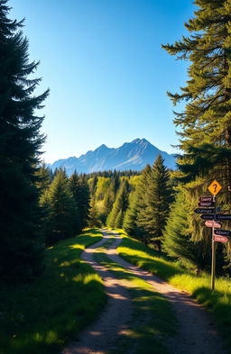 A serene landscape depicting a winding path through a lush green forest, symbolizing a journey of purpose