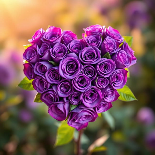 A heart made entirely of vibrant violet roses, artistically arranged to form a perfect heart shape