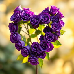 A heart made entirely of vibrant violet roses, artistically arranged to form a perfect heart shape
