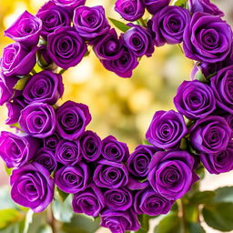A heart made entirely of vibrant violet roses, artistically arranged to form a perfect heart shape