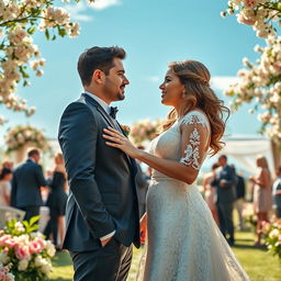 A romantic scene depicting a marriage of convenience between two charming adults