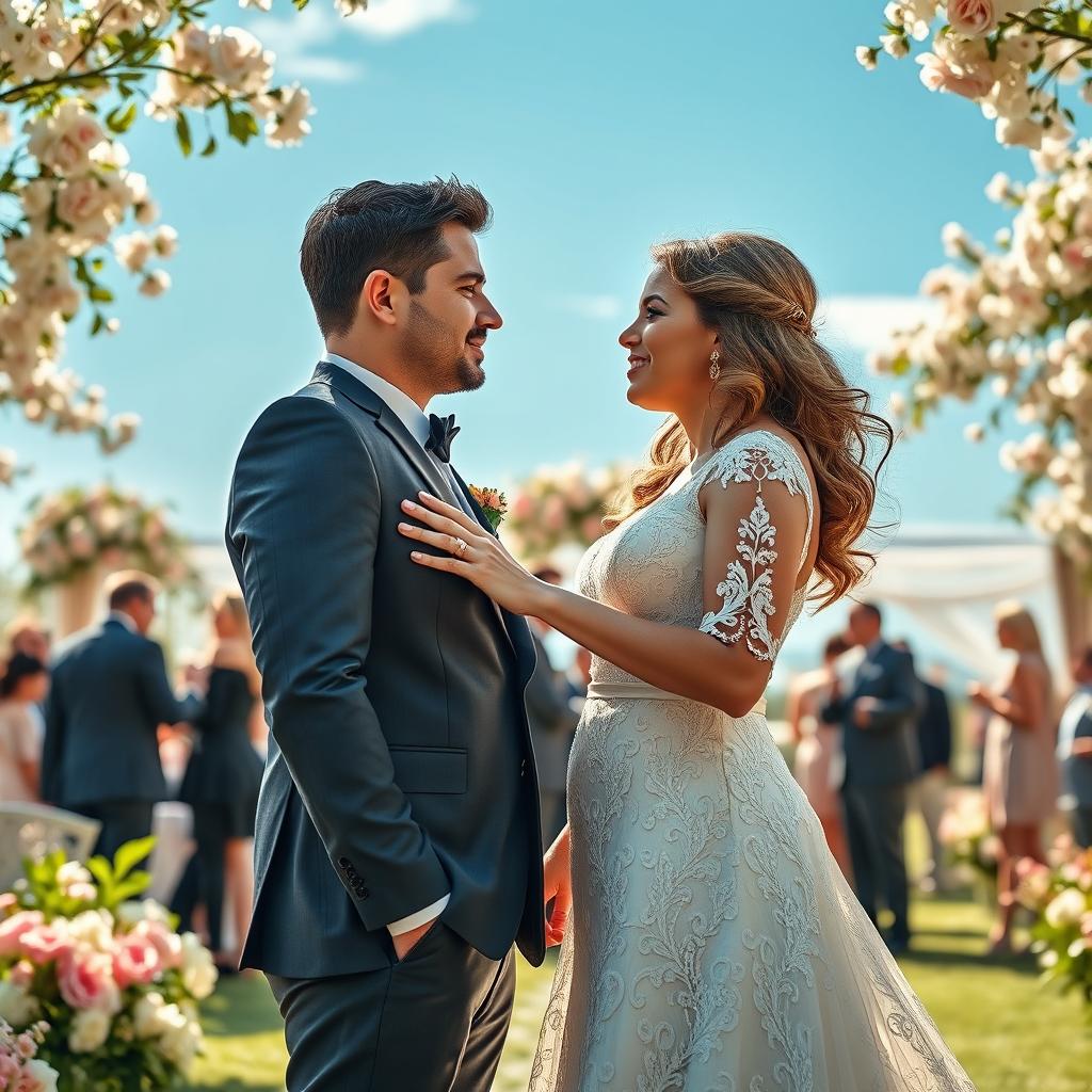 A romantic scene depicting a marriage of convenience between two charming adults