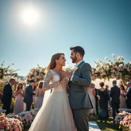 A romantic scene depicting a marriage of convenience between two charming adults