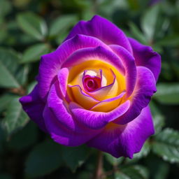 A beautiful violet rose with yellow accents, showcasing delicate petals that transition from deep violet to soft yellow tones