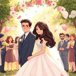 A romantic and heartwarming illustration capturing the essence of a 'marriage of convenience' themed story titled 'Conveniently Yours'