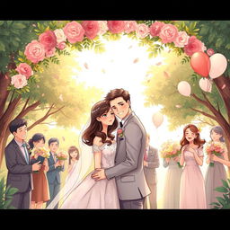 A romantic and heartwarming illustration capturing the essence of a 'marriage of convenience' themed story titled 'Conveniently Yours'