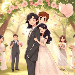 A romantic and heartwarming illustration capturing the essence of a 'marriage of convenience' themed story titled 'Conveniently Yours'