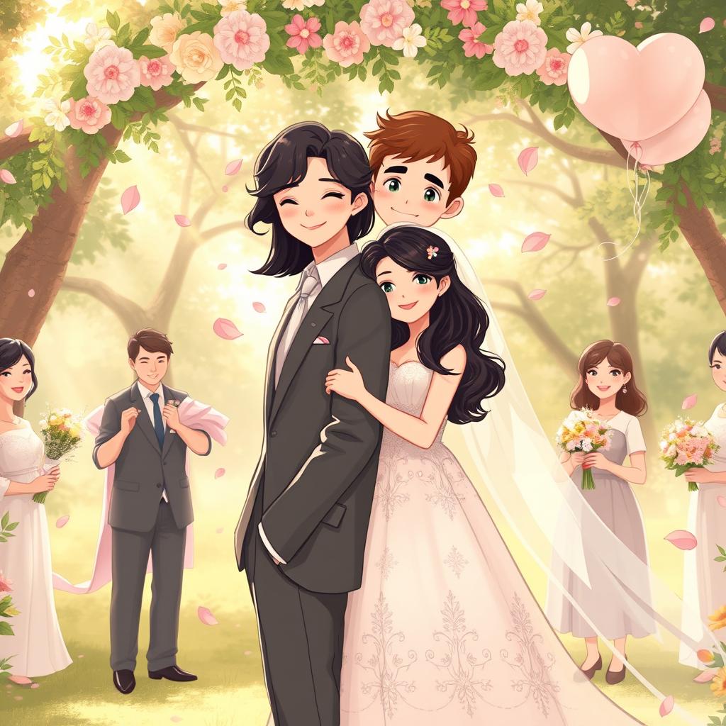 A romantic and heartwarming illustration capturing the essence of a 'marriage of convenience' themed story titled 'Conveniently Yours'