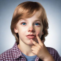 A high-resolution, photorealistic image of a 7-year-old boy engaging in American Sign Language