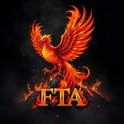 A majestic and fiery phoenix rising dramatically from blazing ashes, its bright red and gold feathers glowing with the intensity of flames