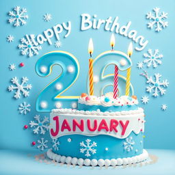 A vibrant birthday symbol featuring the number 26 prominently displayed, surrounded by decorative elements representing the month of January, such as winter-themed motifs like snowflakes