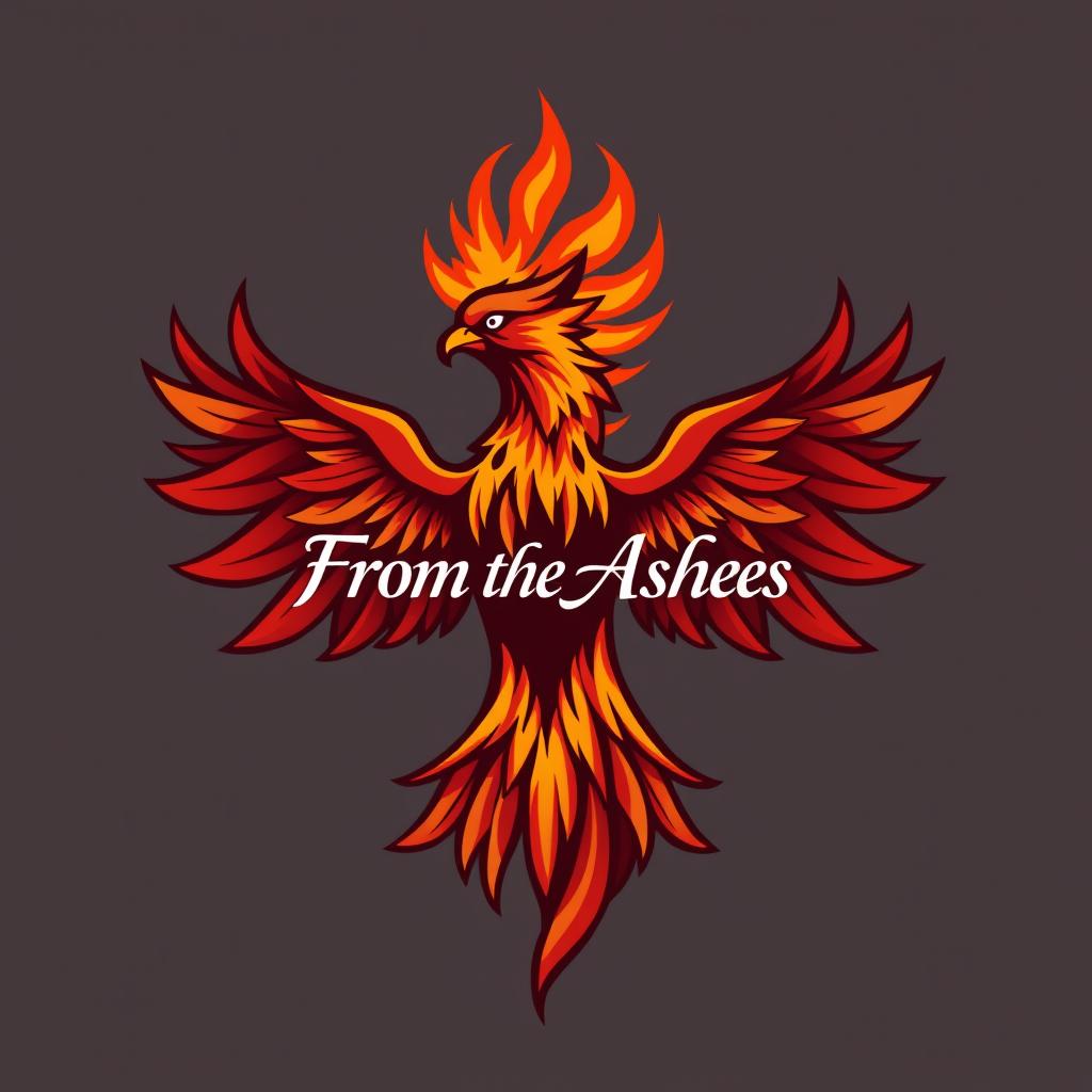 A logo design featuring a majestic phoenix with its wings stretched wide, symbolizing rebirth and resilience