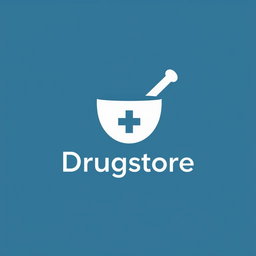 A modern and minimalistic logo design for a drugstore, featuring a stylized mortar and pestle or a cross symbol to represent healthcare