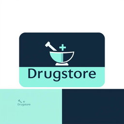 A modern and minimalistic logo design for a drugstore, featuring a stylized mortar and pestle or a cross symbol to represent healthcare