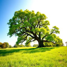 A photo of a serene landscape with a clear blue sky and lush green fields in the foreground