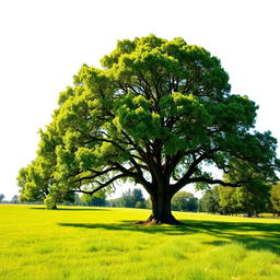 A photo of a serene landscape with a clear blue sky and lush green fields in the foreground